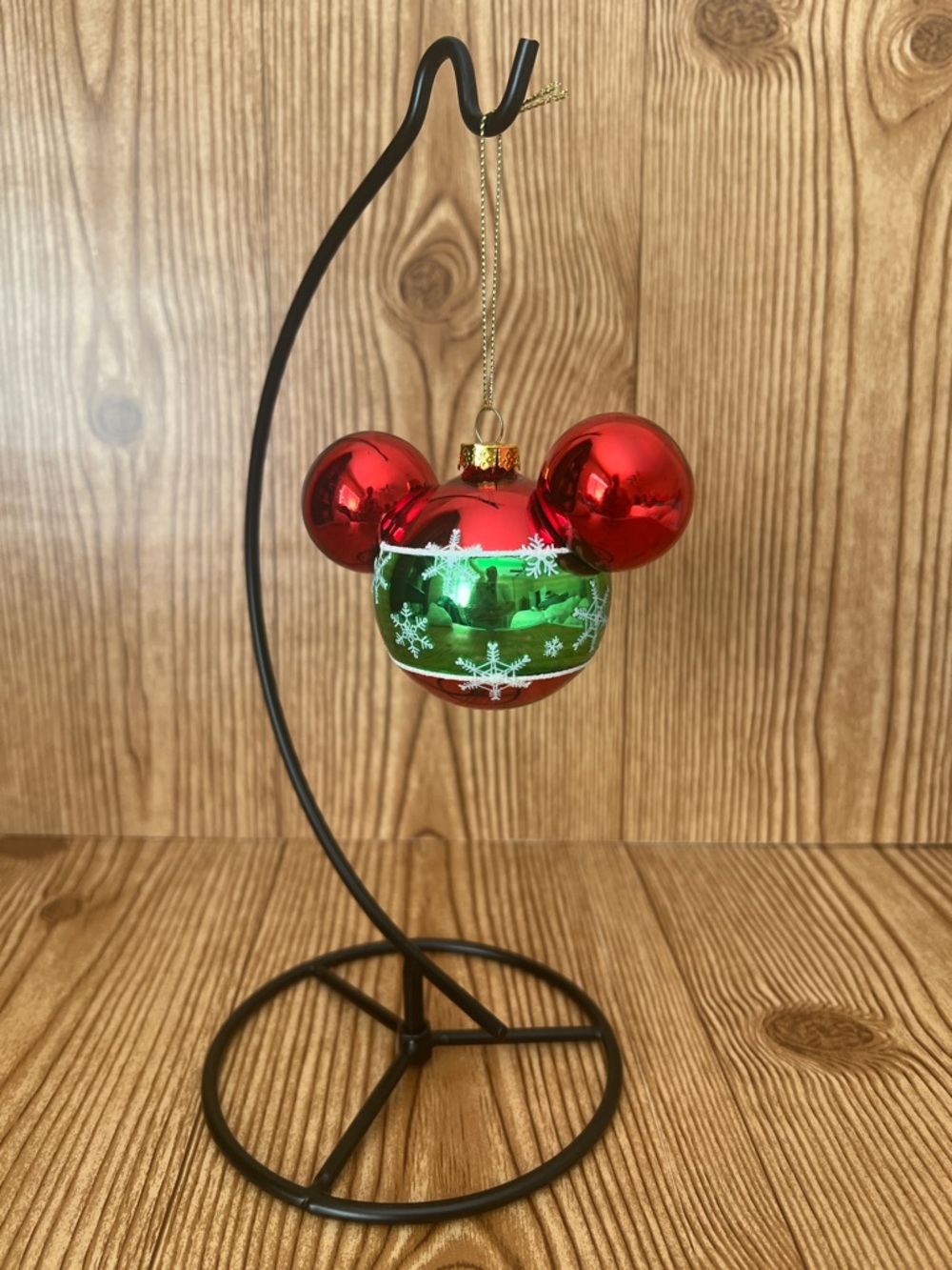 EUC Disney Store Red Green Holiday Snowflake Glass Mickey Mouse Icon Ornament